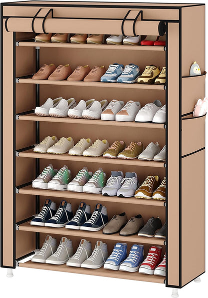 Laiensia 9-Tier Vertical Shoe Rack Organizer, Space Saving Shoe Storage Organizer, Non-Woven Cover Shoe Shelf Holds 36-45 Pairs for Bedroom, Hallway, Closet Entryway, Black