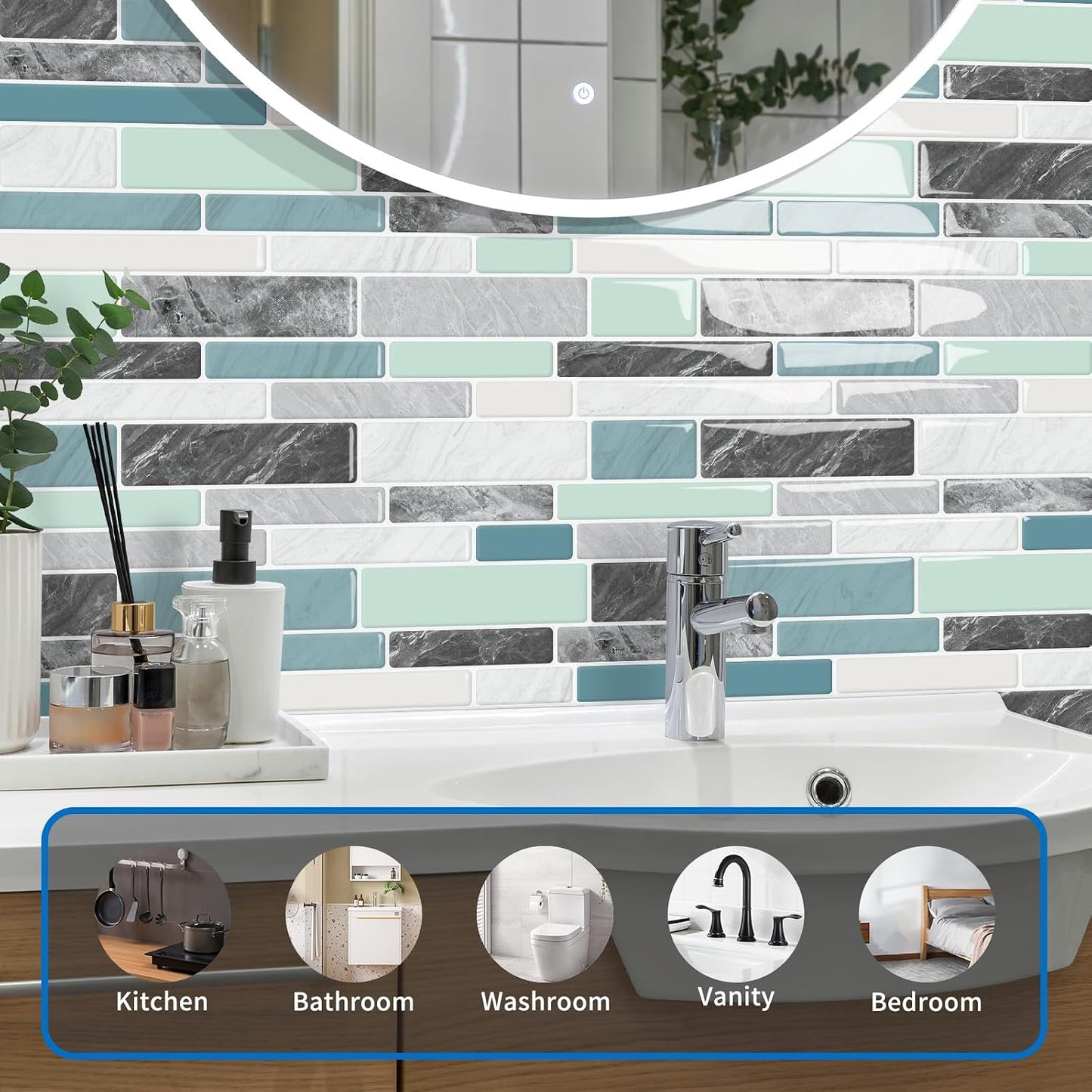 10-Sheet Peel and Stick Kitchen Backsplash Tiles | 3D Waterproof Self Adhesive Wall Tile Stick on Backsplash for Kitchen and Bathroom(Sage Green,12"×12")