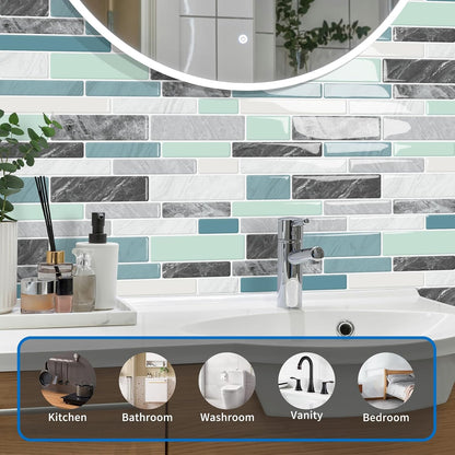 10-Sheet Peel and Stick Kitchen Backsplash Tiles | 3D Waterproof Self Adhesive Wall Tile Stick on Backsplash for Kitchen and Bathroom(Sage Green,12"×12")
