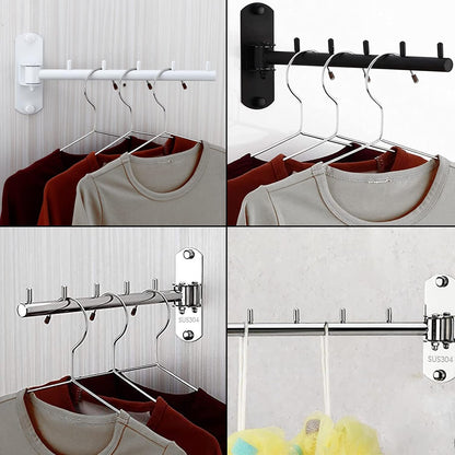 Pack of 2 Folding Wall Mounted Clothes Hanger Rack with Swing Arm Stainless Steel Heavy Duty Coat Hook for Bathroom, Bedroom, Laundry Room - Black