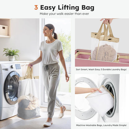 SOLEDI 180L Laundry Hamper 3 Section, Extra Large Laundry Hamper with Lid, Dirty Clothes Hamper with Sturdy Handle, Large Laundry Basket Organizer for Laundry Room, Bedroom, Hampers for Laundry