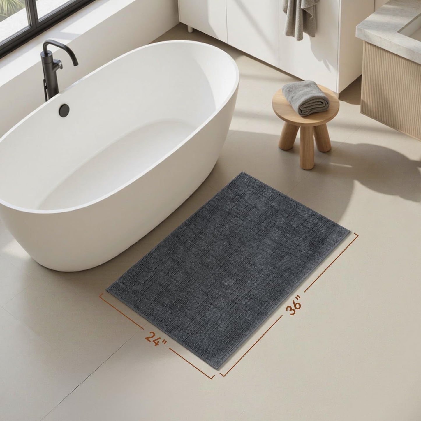 AMOAMI Bath Mat Non Slip Super Absorbent Quick Dry Bath Mats for Bathroom Floor Rubber Backing Washable Bathroom Rugs Modern Woven Jacquard Mat, Beside Tub Bath Rugs, 17" x 24", LightGrey