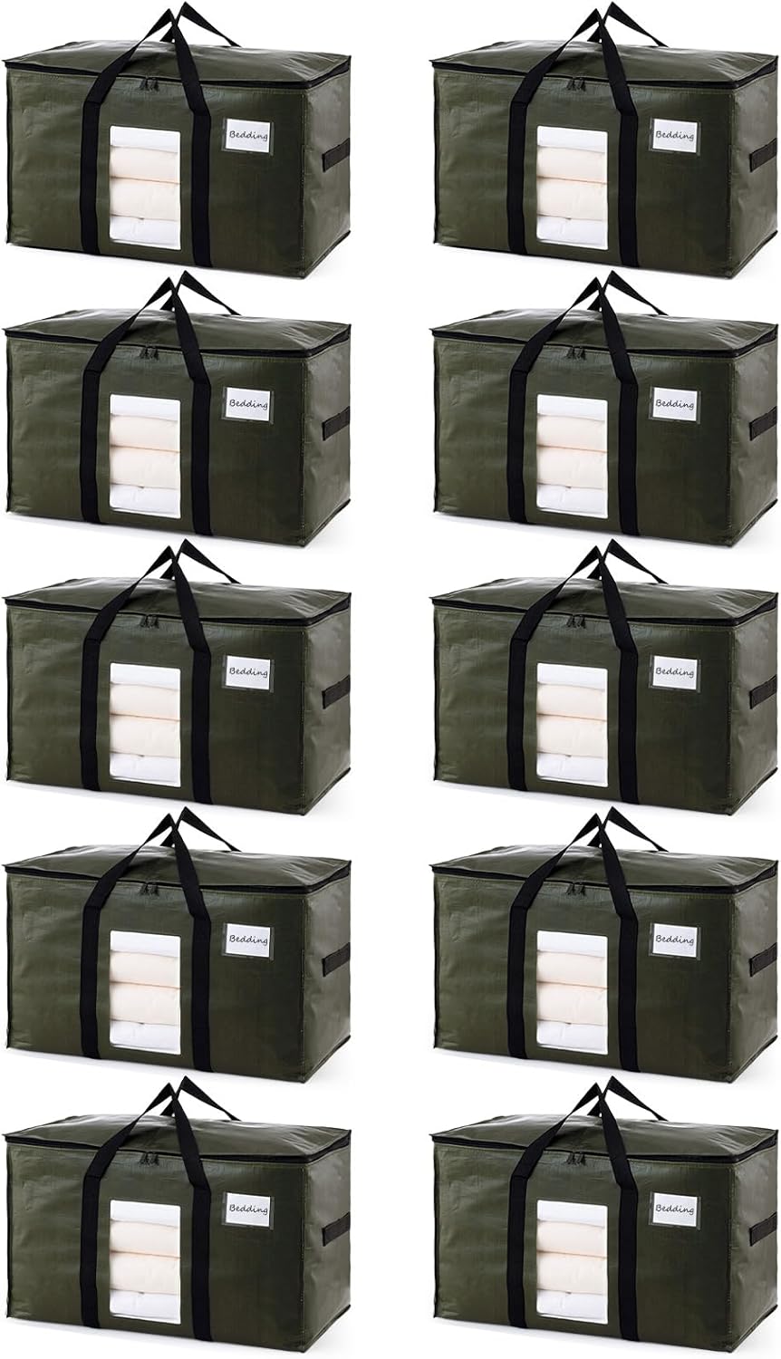 TAILI Extra Large Moving Bags, 4 Pack Blue Heavy Duty Totes For Storage with Visible Window, Wrap Around Handles, Storage Bags for Space Saving, Alternative to Moving Boxes