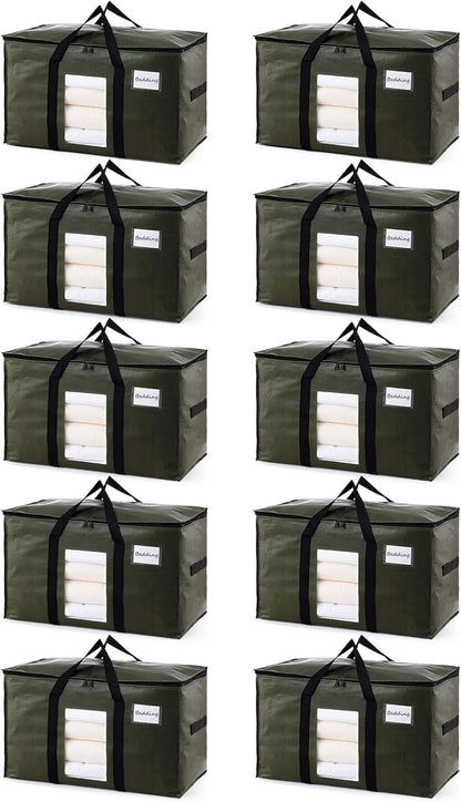 TAILI Extra Large Moving Bags, 4 Pack Blue Heavy Duty Totes For Storage with Visible Window, Wrap Around Handles, Storage Bags for Space Saving, Alternative to Moving Boxes