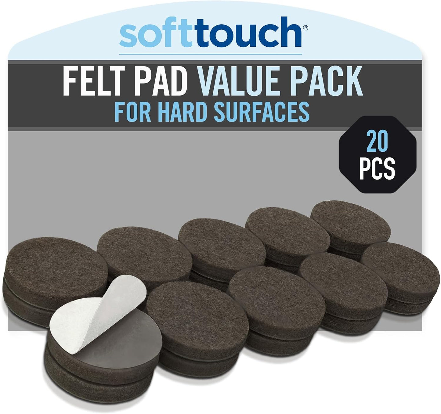 SoftTouch 3/4" Round Reusable Felt Furniture Sliders for Hard Surfaces, Noise-Reducing Adhesive Furniture Moving Pads for Beds, Sofas, Dressers, Set of 20, Black