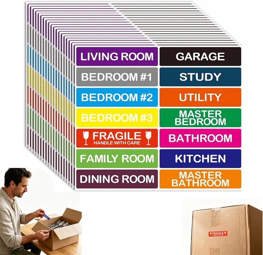 Color Coded Moving Labels for Boxes 20 Sheets, 280 Stickers，3 | 14 Color Varieties, Includes Fragile Labels, Residue-Free Removal, Strong Self-Adhesion, Multi-Surface Use