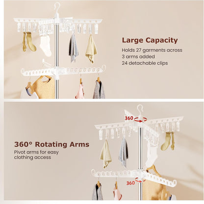 Abiglifty Rotatable and Foldable Clothes Drying Rack, Space Saving Free Standing Laundry Drying Rack for Indoor, Balcony, 1 Layer