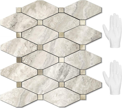 STICKGOO 10 Sheets Peel and Stick Backsplash, Polished Dolomite PVC Mixed Metal Gold Kitchen Backsplash, Stick on Backsplash Wall Tiles for Kitchen, Bathroom, RV