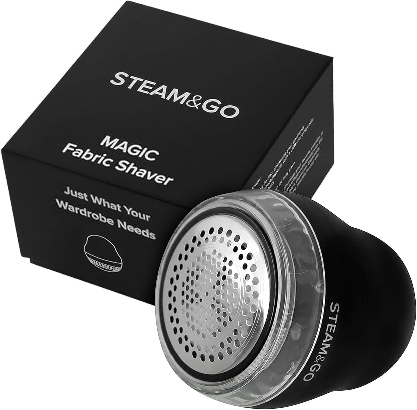 Steam & Go - Fabric Defuzzer, Rechargeable Fabric Shaver and Lint Remover, Portable Sweater Shavers to Remove Pilling, Fuzz, and Fluff, Lint Remover for Clothes and Beddings, Easy to Use Black