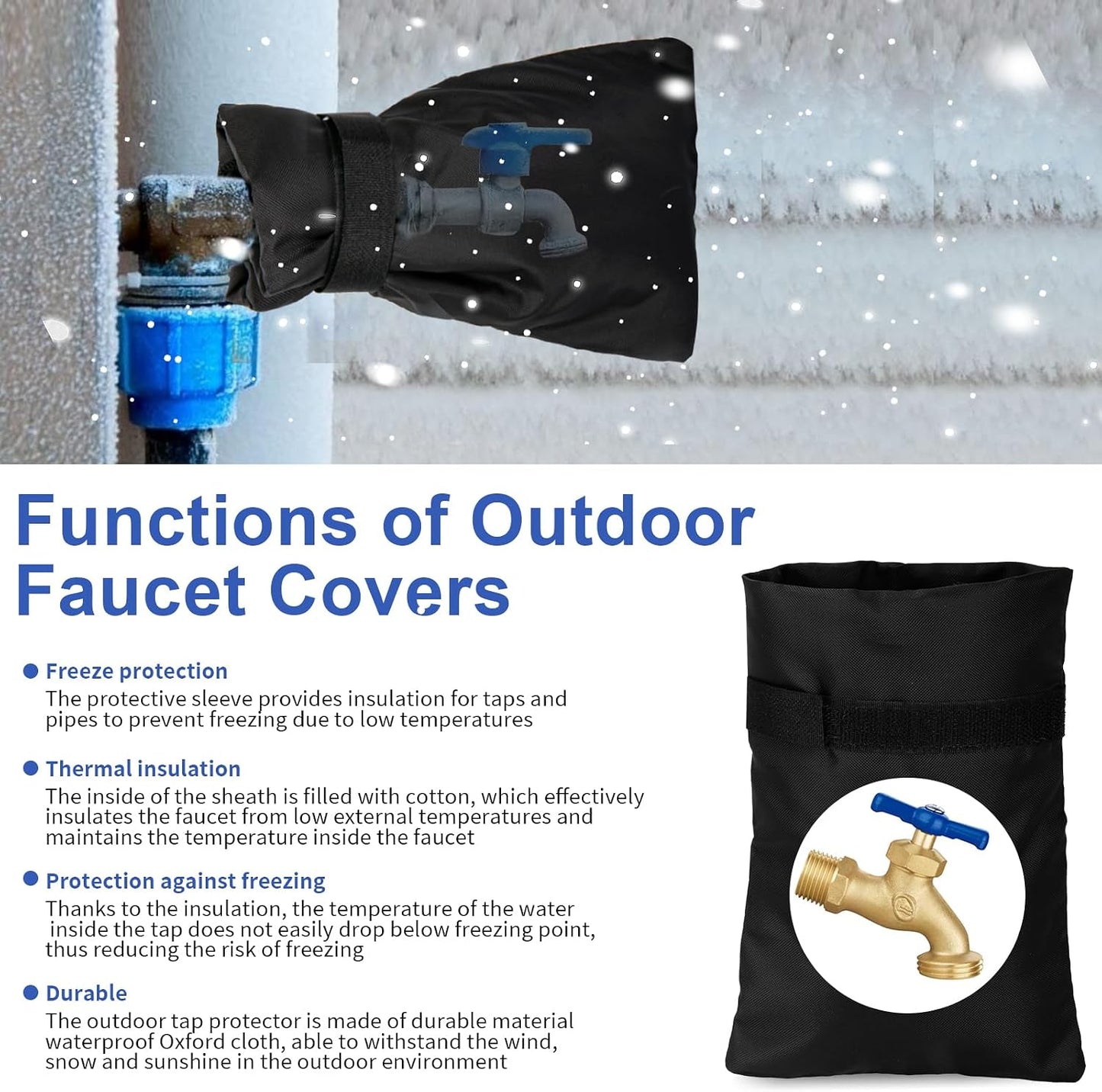 3 Pack Outdoor Faucet Covers for Winter Freeze Protection, 8.3" H X 5.4 "W Outside Garden Waterproof Freeze Protector Pipe Insulation, Spigot Insulation Socks Hose Bib Protector Prevent Backflow