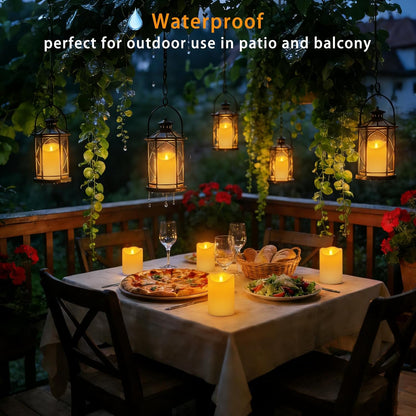 Outdoor Indoor Flameless Candles, Patented 3D Dual-LED, Set of 6 Slanted Top Durable Plastic Pillars with 2 Remotes & Timer, Non-Melting Waterproof Battery Candles for Patio Garden (Ivory)