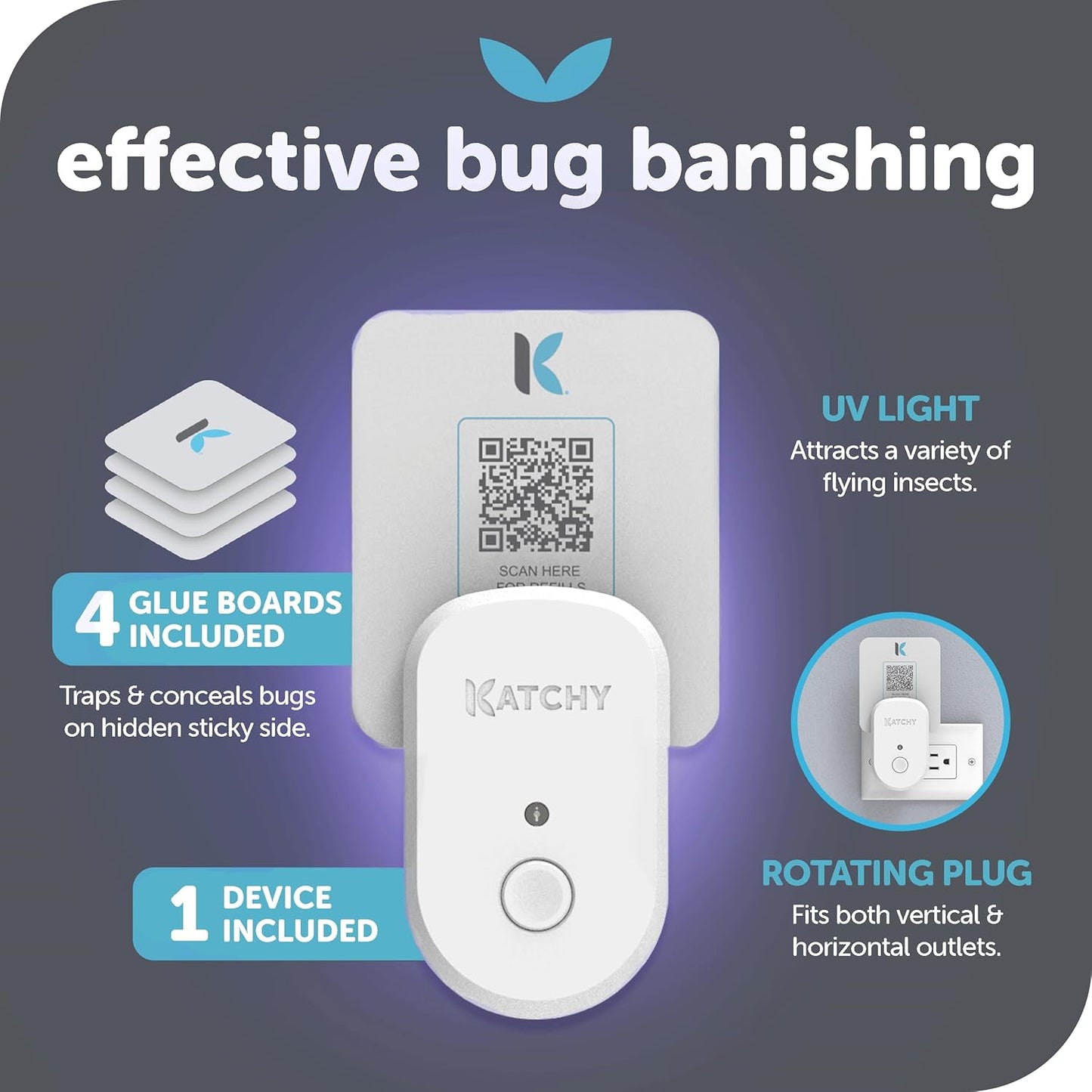 Katchy Flying Insect Trap Indoor – Catcher & Killer for Mosquito, Fruit Fly, Gnat & Small Moth – Non-Zapper with Suction & Blue Light – Ideal for Indoor Spaces, Kitchen & Plants (Original, Black)