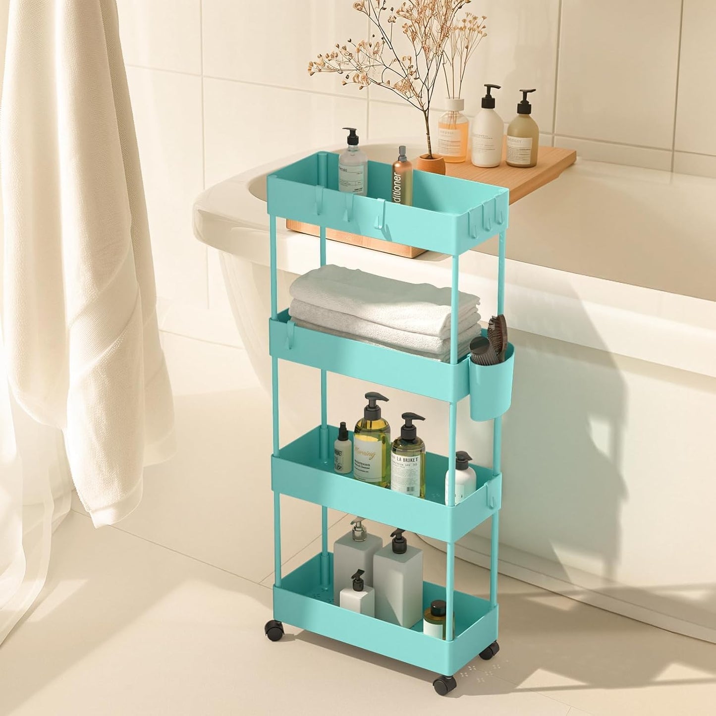 Pipishell Slim Storage Cart with Wheels - Bathroom Cart Organizer Storage, 4 Tier Rolling Carts for Bathroom, Laundry Room, Kitchen, Narrow Space, Black PIUC05
