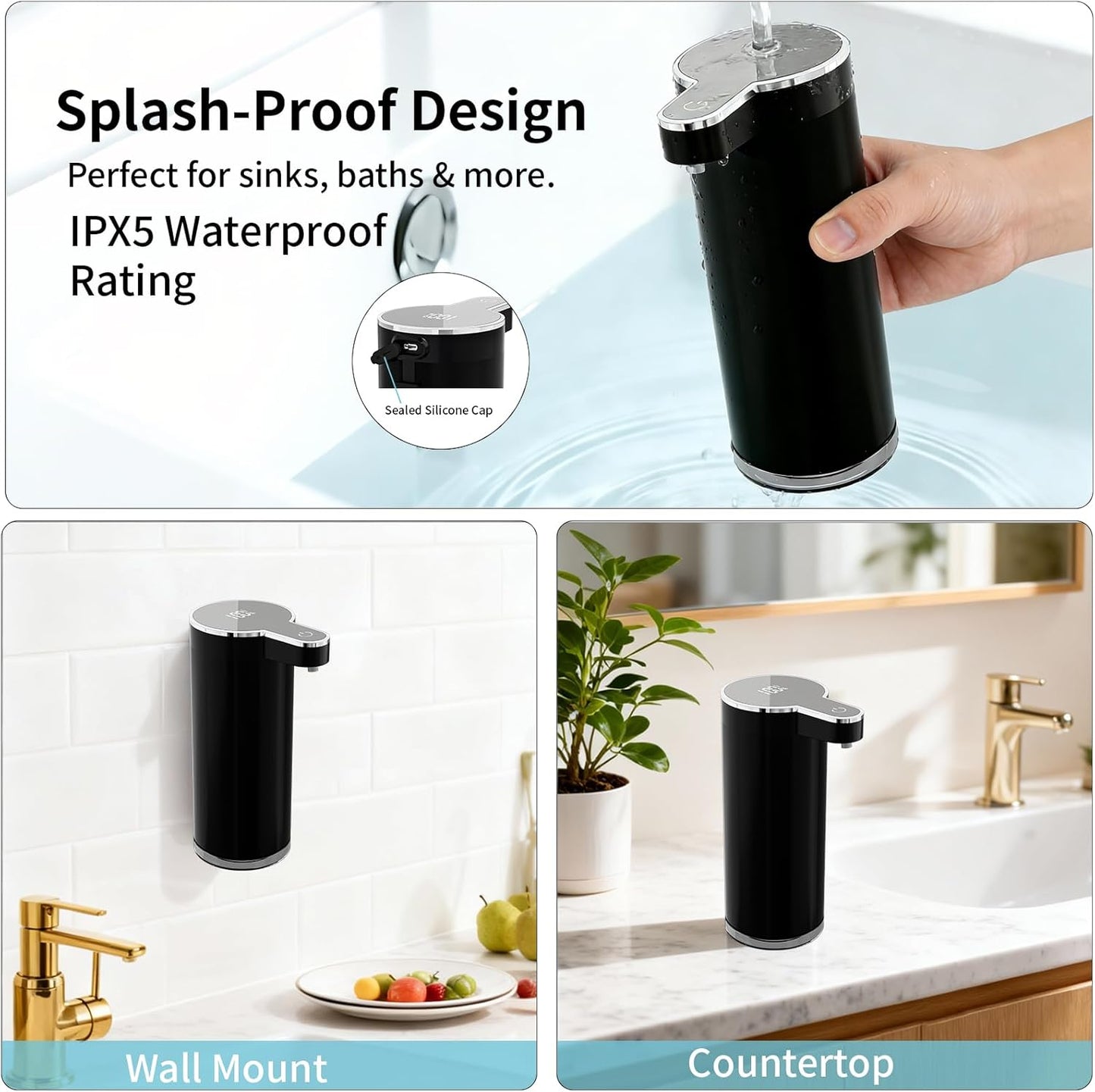 Automatic Foaming Soap Dispenser,Touchless Foam Soap Dispenser,12oz Rechargeabled Wall Mounted Smart for Bathroom and Kitchen Dish Soap,Easy for Toddlers（Brushed Silver）