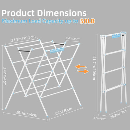 HOMIDEC Drying Rack Clothing,Large 12 Drying Poles with Sock Clips Clothes Drying Rack,Foldable Portable Laundry Drying Rack for Air Drying Clothing,Towels,Delicate Eac,Indoor Outdoor Use.Silver