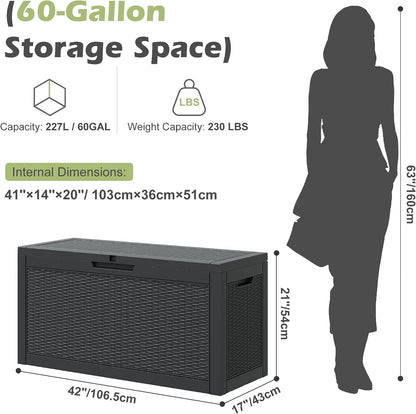35 Gallon Outdoor Storage Box, Waterproof Resin Deck Box with Lockable Lid – Storage Cabinet for Patio Furniture, Pool Supplies, Garden Tools – Indoor & Outdoor Use