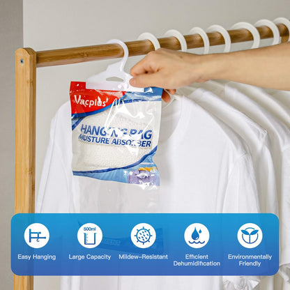 Vacplus Moisture Absorbers Packets, Fragrance Free 5 Pack, Humidity Packs, Dessicant Packets, Hanging Closet Dehumidifier Bags, Odor Eliminator for Bathroom 9.8OZ