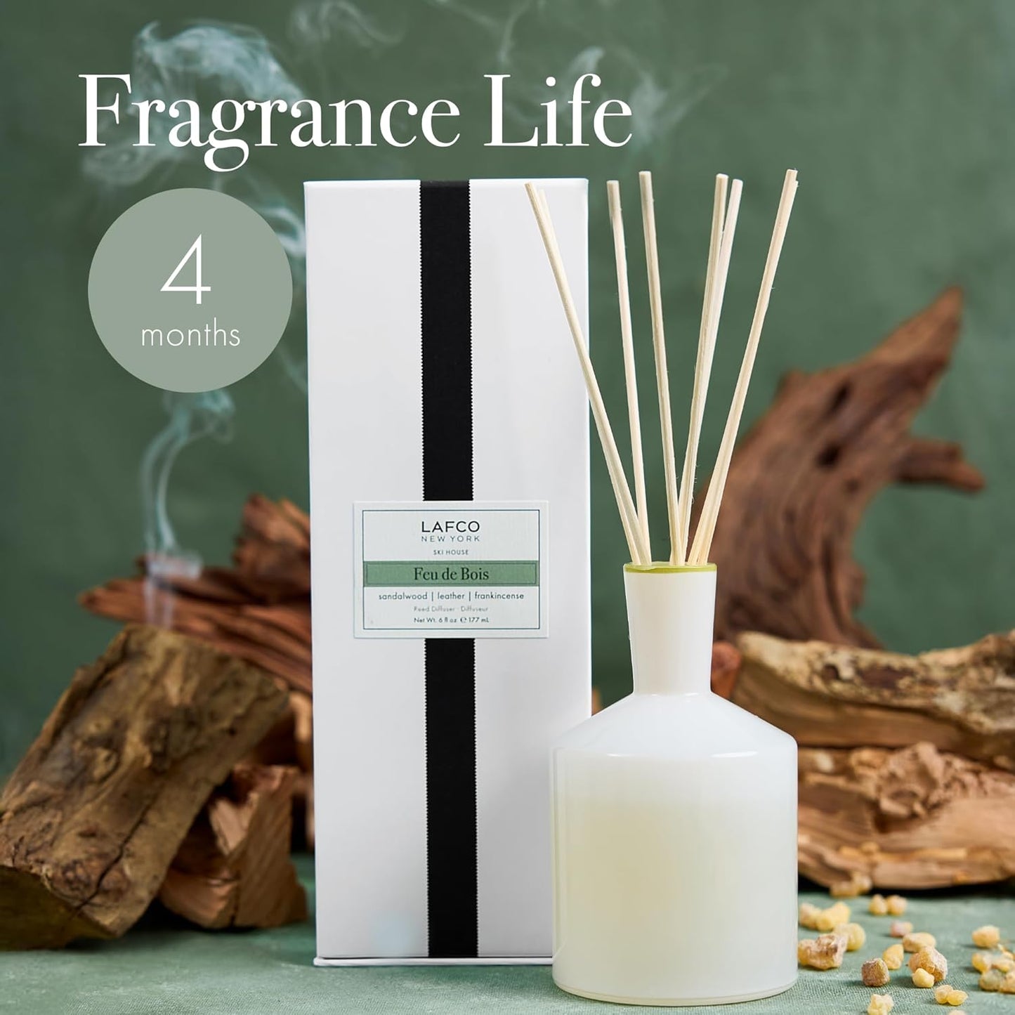 LAFCO New York Classic Reed Diffuser, Sea & Dune - 6 oz - Up to 3 Months Fragrance Life - Reusable Glass Vessel - Natural Wood Reeds - Made in The USA