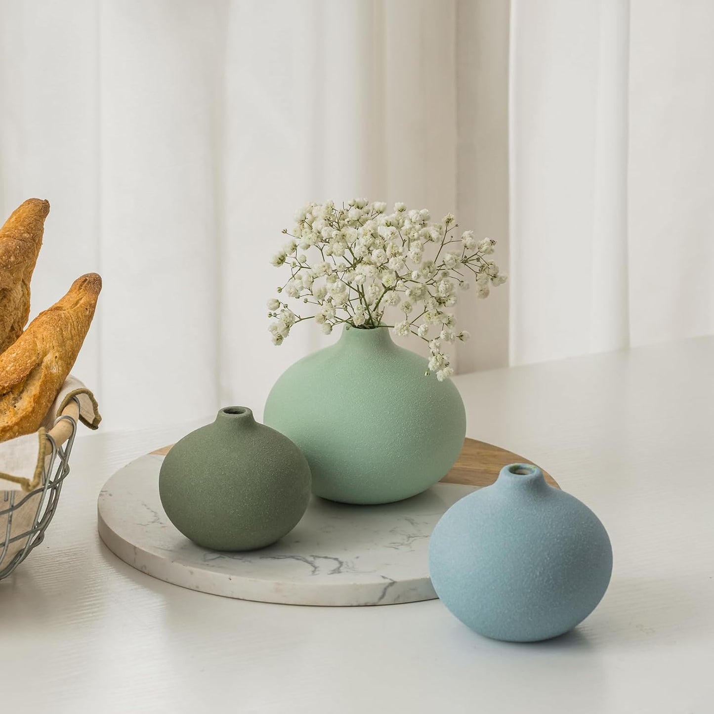 Ceramic Vase Set of 3, Bud Vases for Modern Farmhouse Home Decor, Cute Vases, Small Flower Vases for Dining Table Centerpieces,Living Room,Shelf,Mantel and Entryway Display