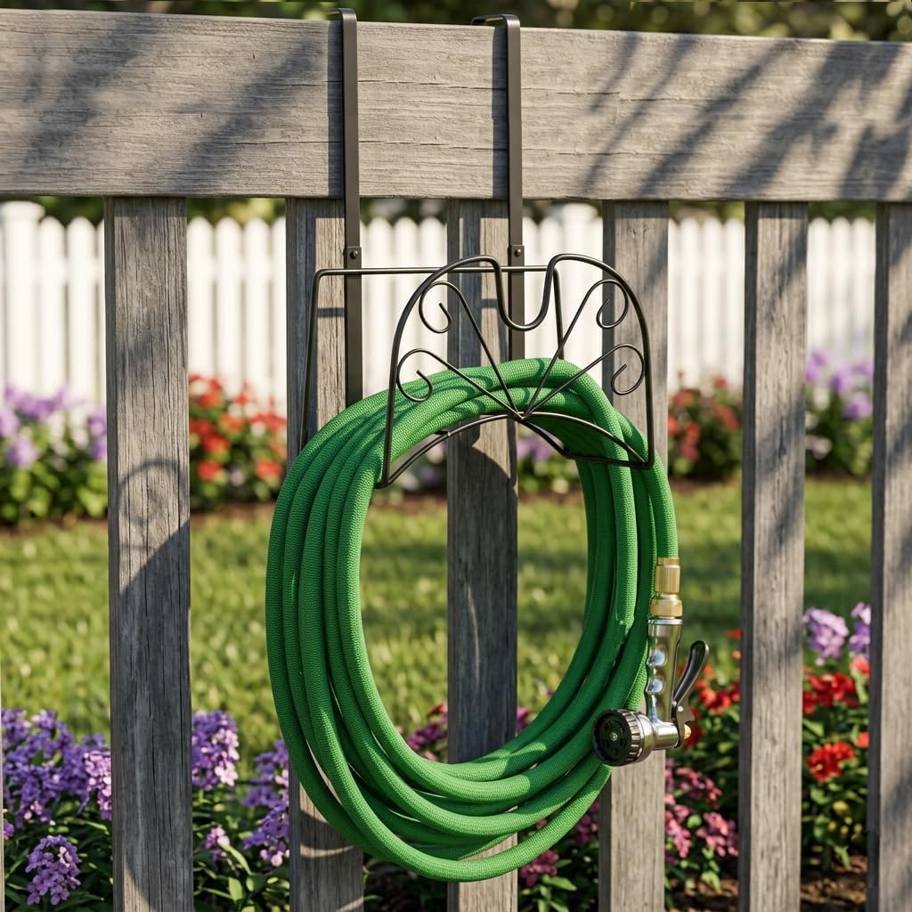Garden Hose Holder, Sturdy Hose Storage Organizer Reel Rack for Outside Garden Lawn Yard Farm -Wall Mount Or Hanger (White)