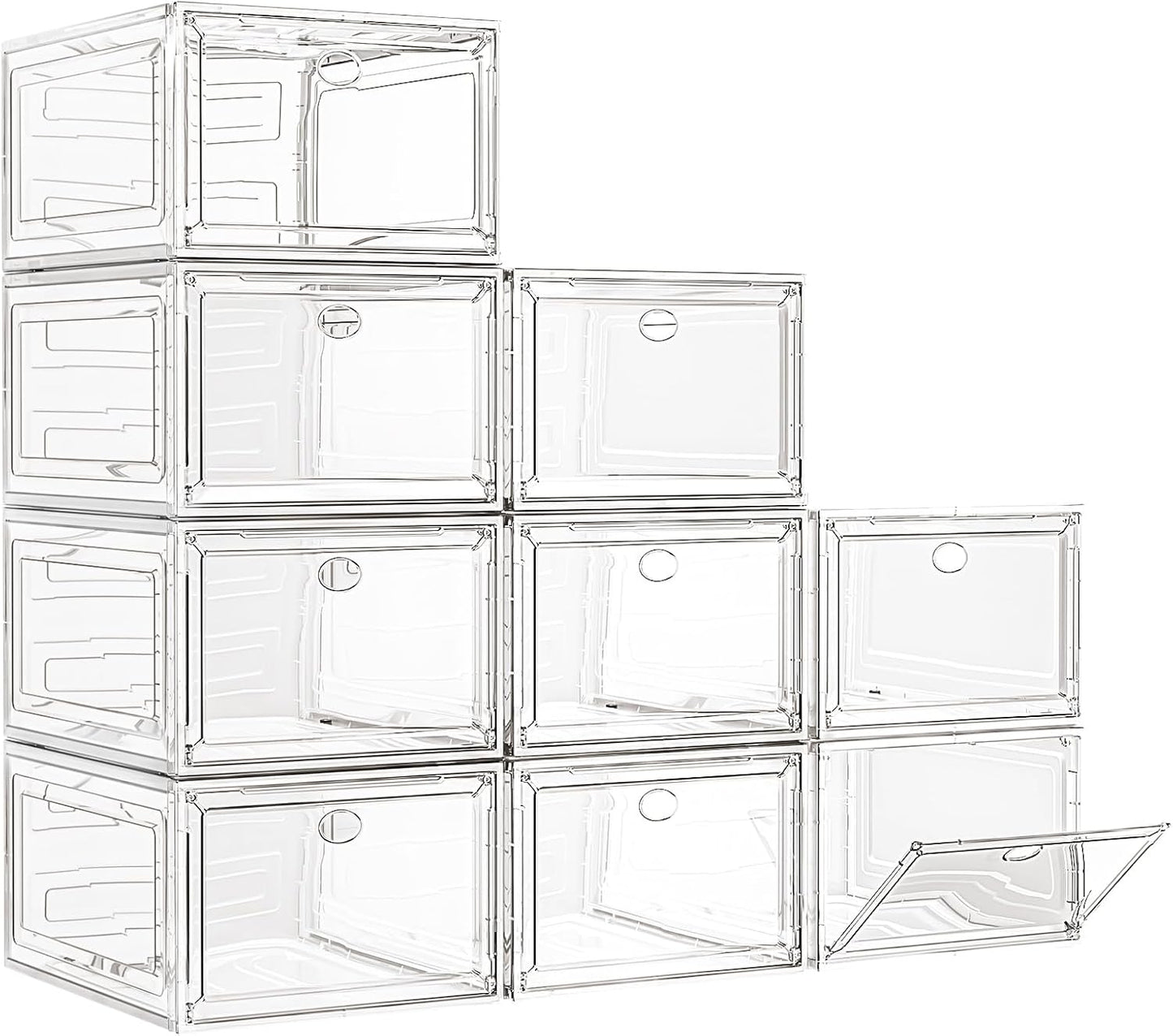 7 code Thicken & Sturdy Clear Shoe Storage Organizer with Magnetic Door, Stackable Boxes for Closet, Foldable Shoe Rack for Sneaker Boot Container, Plastic Shoe Cabinet Shoe Box 6 Pack, Black