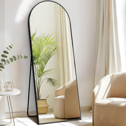 DUMOS 64"x21" Arched Full Length Floor Mirror, Full Body Mirror with Stand, Shatterproof Tempered Glass, Modern Aluminum Alloy Frame, Free Standing or Leaning for Home Decor, Gold