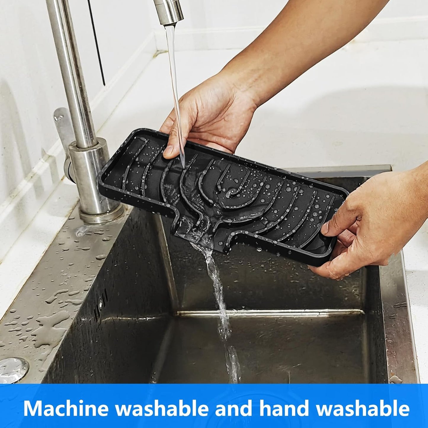 Sponge Holder for Kitchen Sink, Dish Sponge Holder & Soap Tray with Drain, Bathroom Sink Sponge Drying Rack & Perfect Organizer for Dispenser,Bottle,Cup on Sinks or Counter(8"x 4"Gray)