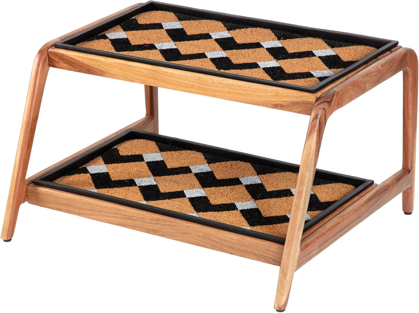 Anji Mountain Heavy Duty Waterproof Wooden Shoe Storage Mat Organizer/Boot Storage Tray Multi Use for Entryway with Coir, Tan Rectangle Embossed Insert, 1 Tier, Fits 2 Pair (26.5" Wide)