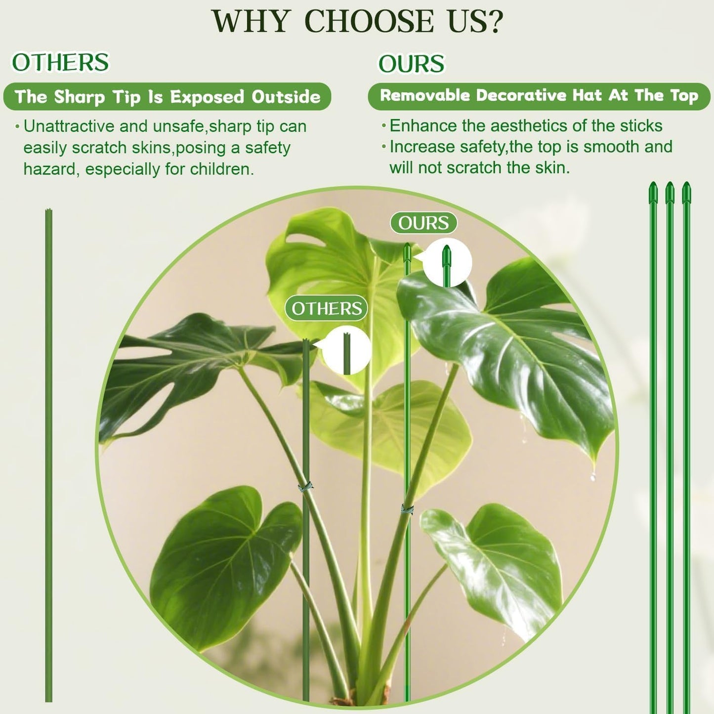 15Pcs Orchid Stakes,SupKing 17.7 Inch Plant Support Sticks Invisible Bendable Green Pole Rods for Small Indoor Outdoor Potted Plants Comes 20Pcs Ties