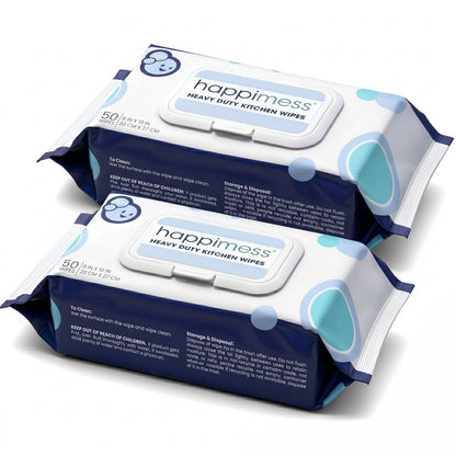 happimess WPE1003A Reusable Heavy Duty Kitchen Wipes, Strong & Durable Multi-Surface Cleaning Cloths for Counters, Stovetops & Grease, Streak-Free & Unscented, 50 Count, 8" x 10"