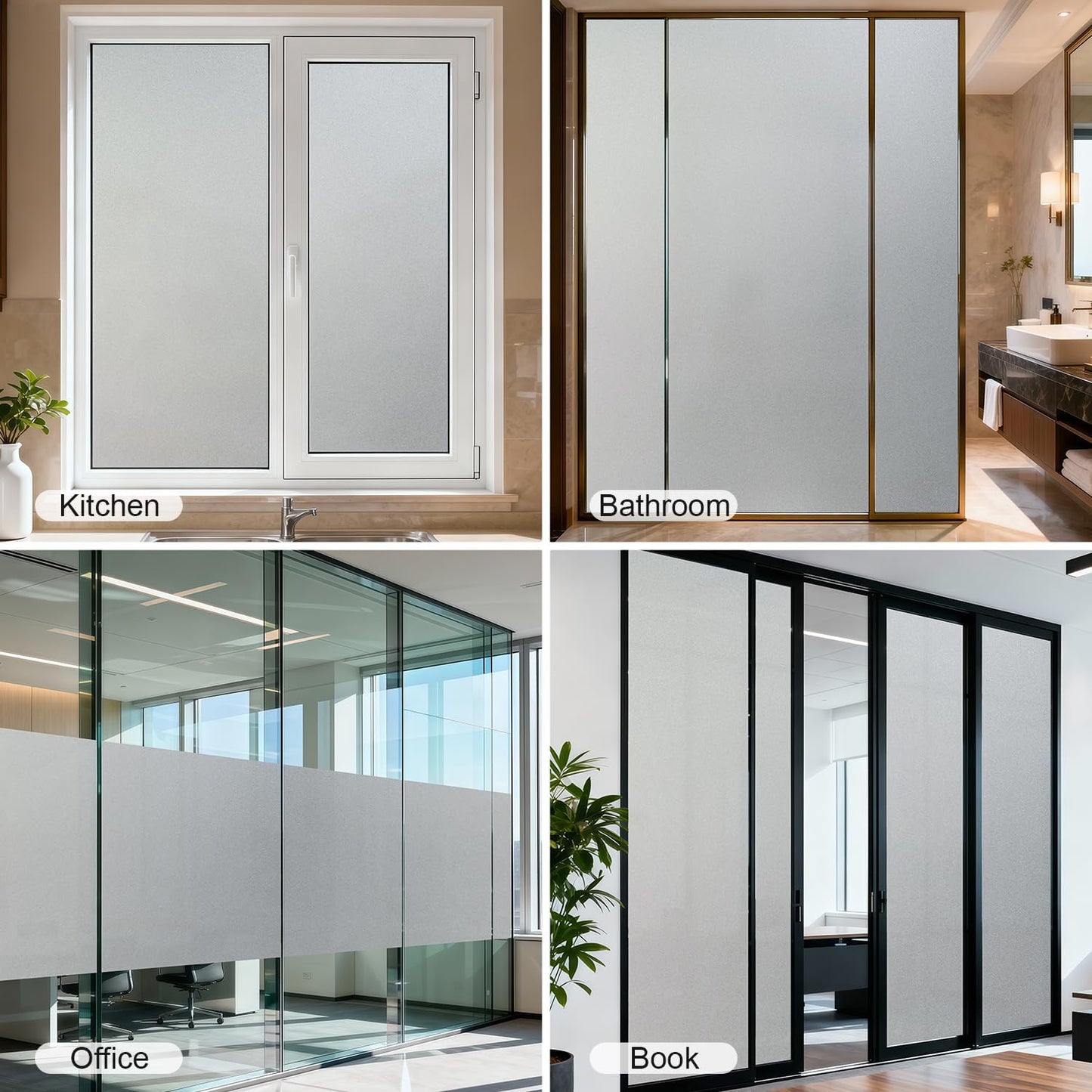 Frosted Window Film, Removable Glass Door Privacy Film, Suitable for Bathrooms, Offices, Static Cling Decorative Film, Reusable Window Stickers (Pure, 17.5X78.7 Inch)