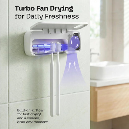 UV Toothbrush Sanitizer Holder Wall Mounted - Electric Tooth Brush Cleaner Holders Sanitizing Cleaning Air Drying with UV-C Light LED Screen Smart Cover - Mount Organizer for Bathroom Mirror