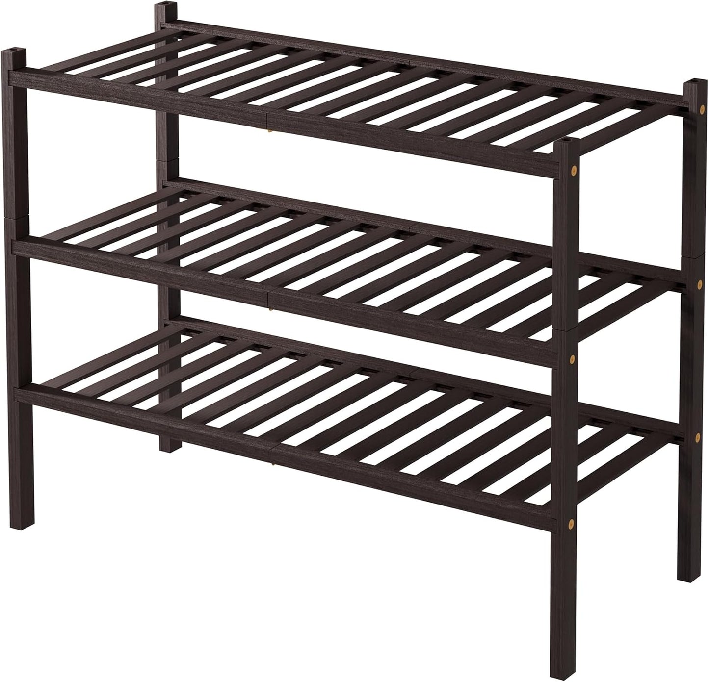 ROMGUAR CRAFT 3 Tier Bamboo Shoe Rack for Closet Free Standing Wood Shoe Shelf Storage Organizer for Entryway Small Space Stackable 27"x11"x20" (Natural)