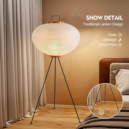 Japanese Paper Floor Lamp,Handmade Body Rice Paper Lantern Floor Lamp,with Chrome Nightstand Desk Lamp,Dimmable LED Rice Paper lamp with Foot Switch White Tall Standing Lamp Home Decor