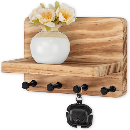 Nekon Key Holder for Wall with Shelf, Pine Wooden Key Hanger Wall Mounted, Farmhouse Wall Organizer for Home Entryway & Apartment (Standard, Wood)