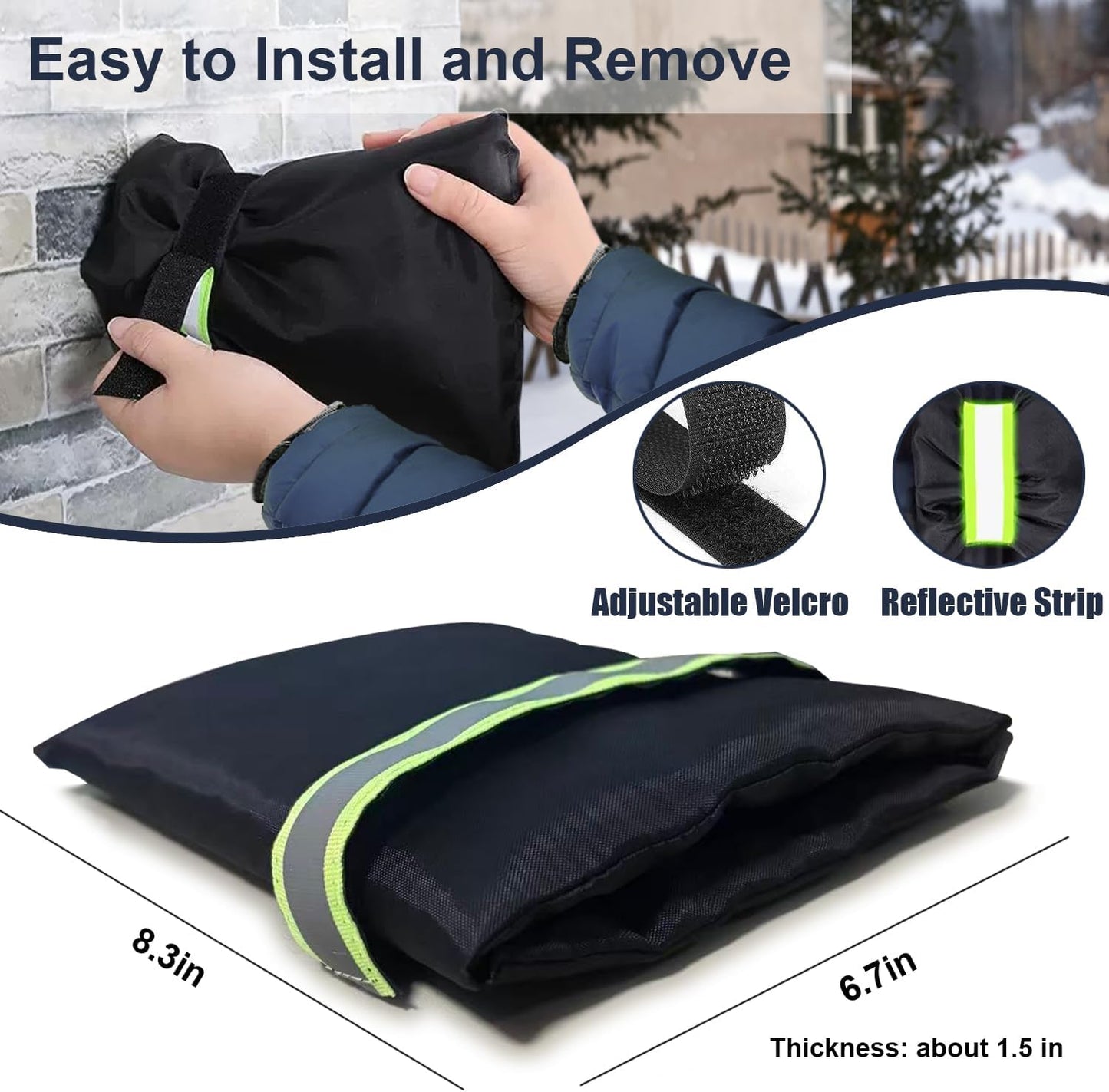 Outdoor Faucet Covers for Winter Freeze Protection, Upgraded Thicken 8.3" H x 6.7" W Outside Garden Faucet Socks for Winter Waterproof Reusable Hose Bibs Insulated Spigot Cover, 2 Pack Black