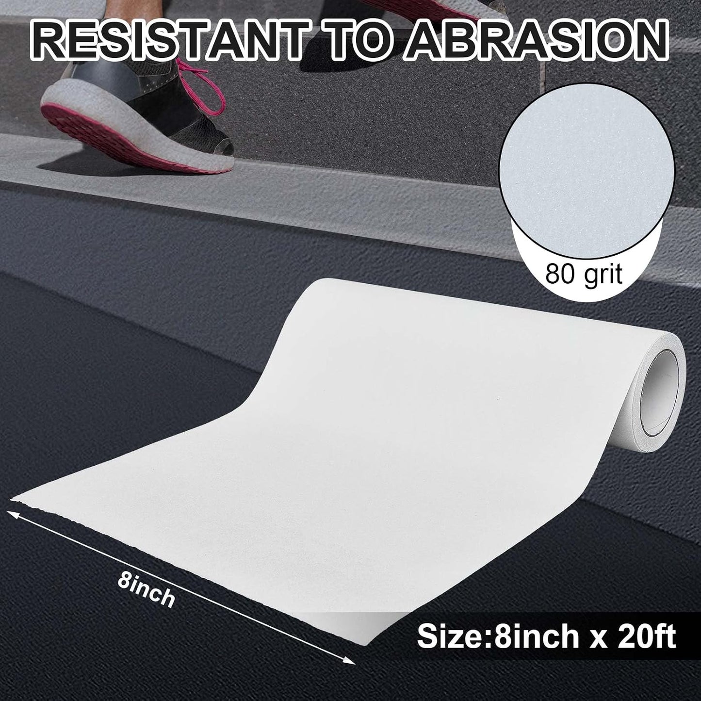 Watersay 8 Inch x 20 ft Anti Slip Traction Tape Waterproof Clear Non Skid Tape Durable Grip and Friction Stair Non Slip Strips Abrasive Adhesive for Stairs Steps Ramp Outdoor Indoor