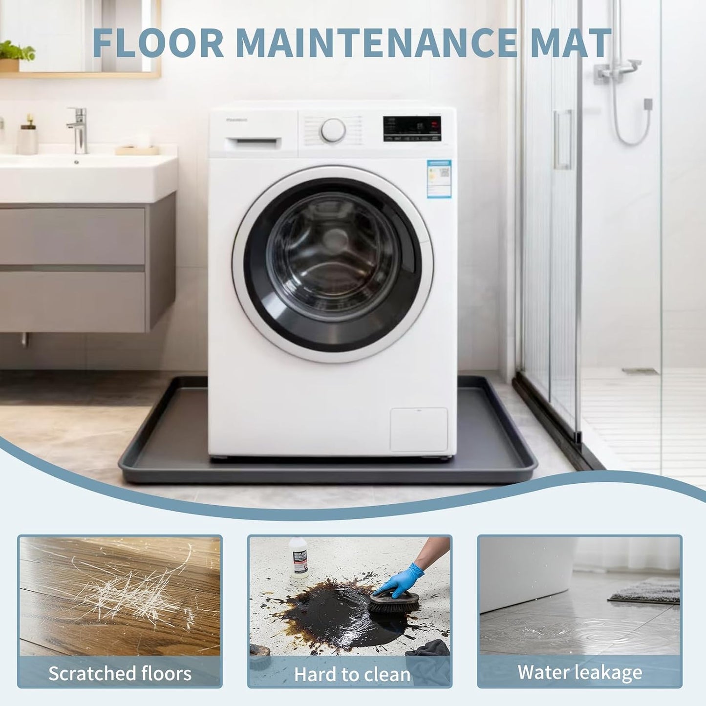 Large washing machine Drain Pan Silicone Mat, 27×27inch with 0.78" Raised Edges Foldable Washing Machine Pan Silicone Mat, Multi-function Waterproof Non Slip Washer Drip Tray for Floor Protection