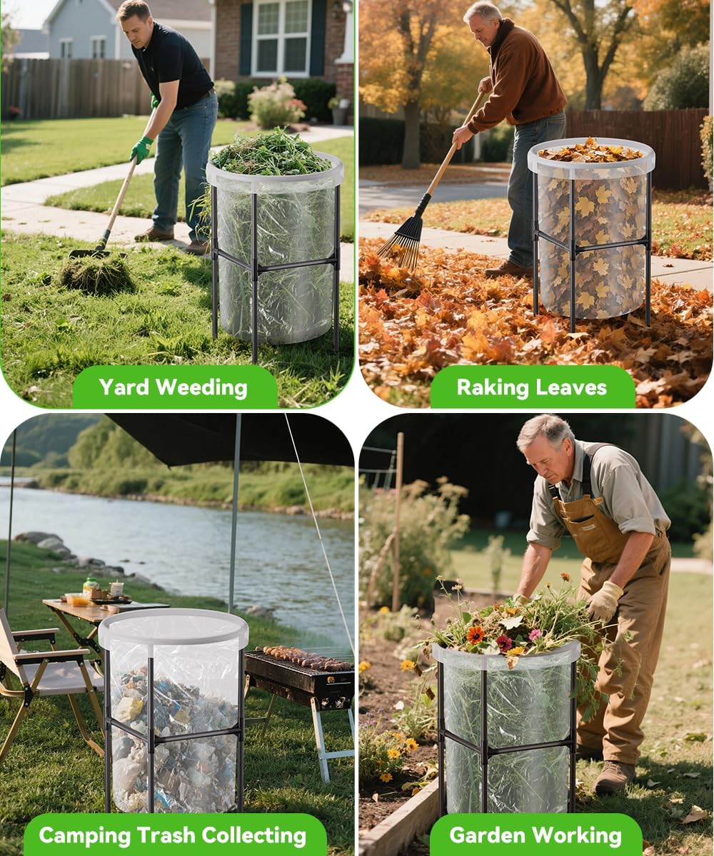 Heavy-Duty Garden Trash Bag Holder – 30-45 Gallon Outdoor Yard Waste Bag Stand Metal Frame Lawn Leaf Bag Holders with Adjustable Feet, Detachable Legs for Leaves, Yard Waste, Camping (M)