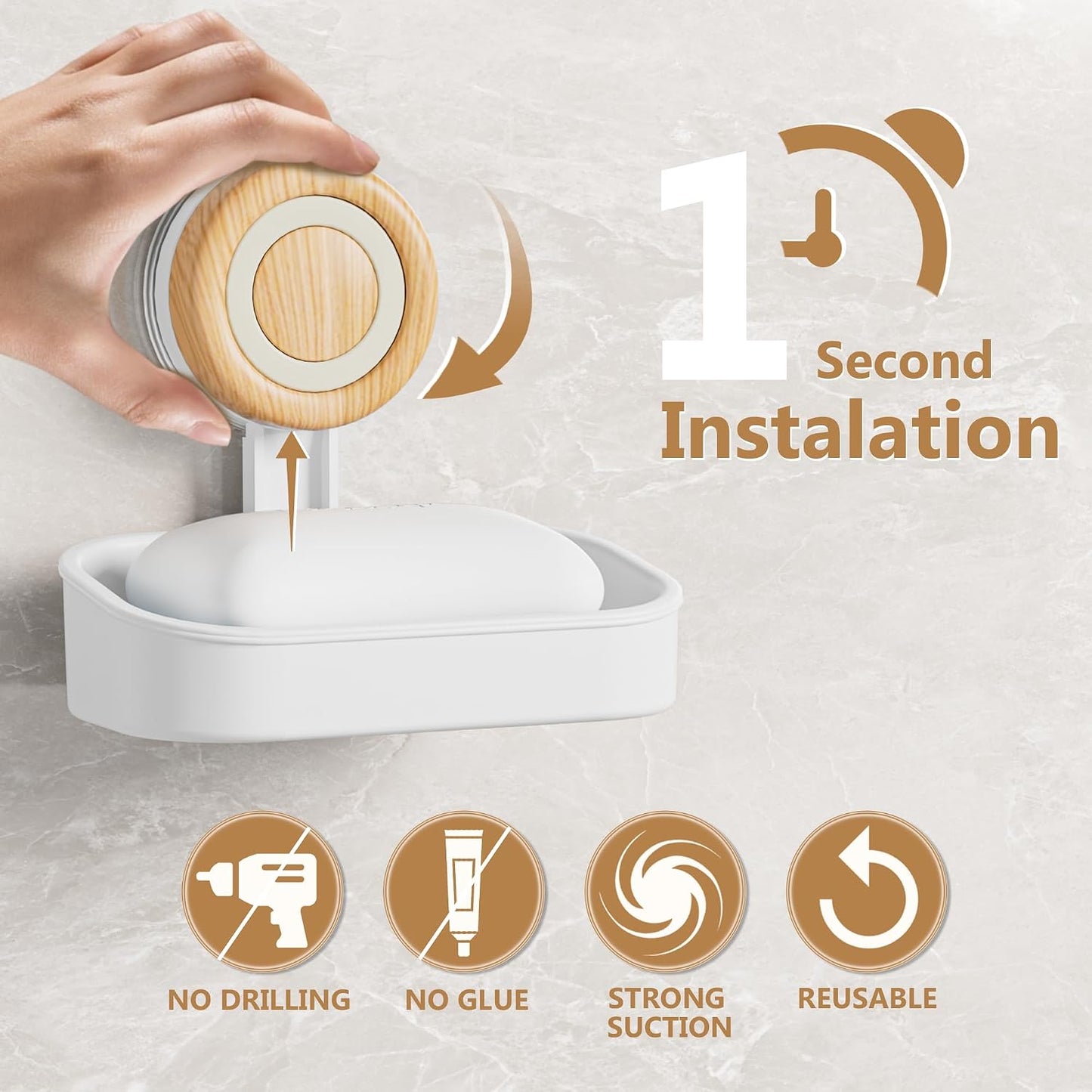 Double Layer Soap Dish for Shower 2 Pack, Wall Mounted Bar Soap Holder Suction Cup 2 Layer Self Draining Soap Case Sponge Holder for Shower Bathroom, Tub and Kitchen Sink, Drill-Free Tray
