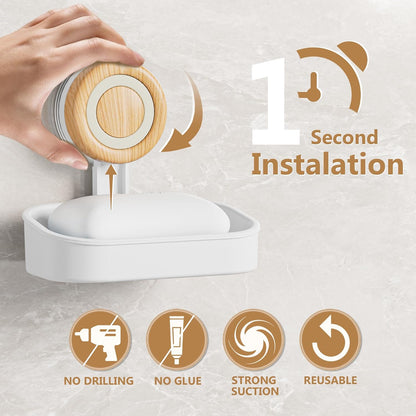 Double Layer Soap Dish for Shower 2 Pack, Wall Mounted Bar Soap Holder Suction Cup 2 Layer Self Draining Soap Case Sponge Holder for Shower Bathroom, Tub and Kitchen Sink, Drill-Free Tray
