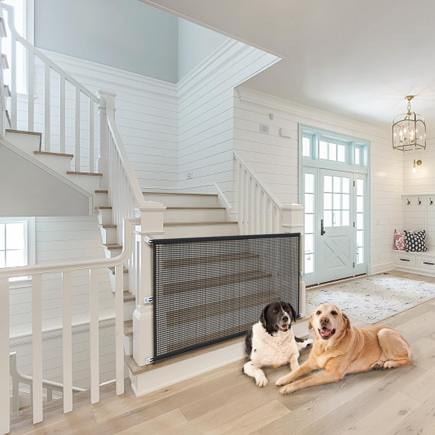 Cupount Dog Screen Mesh Gate for Stairs Pet Gates for The House: for Doorways Stairways Indoor 29 inches Tall, 38 inch Wide, Fits 32-35 inch Openings