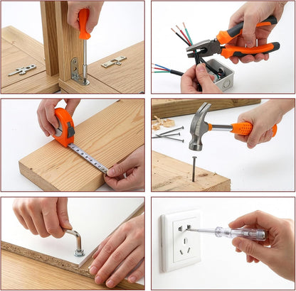 24 Pieces Small Home DIY Tool Kit for Household | Portable Home Hand Tool Box for Women, General Repair Basic Tools Kit Simple DIY Screwdriver Hammer Set for Garage, Office