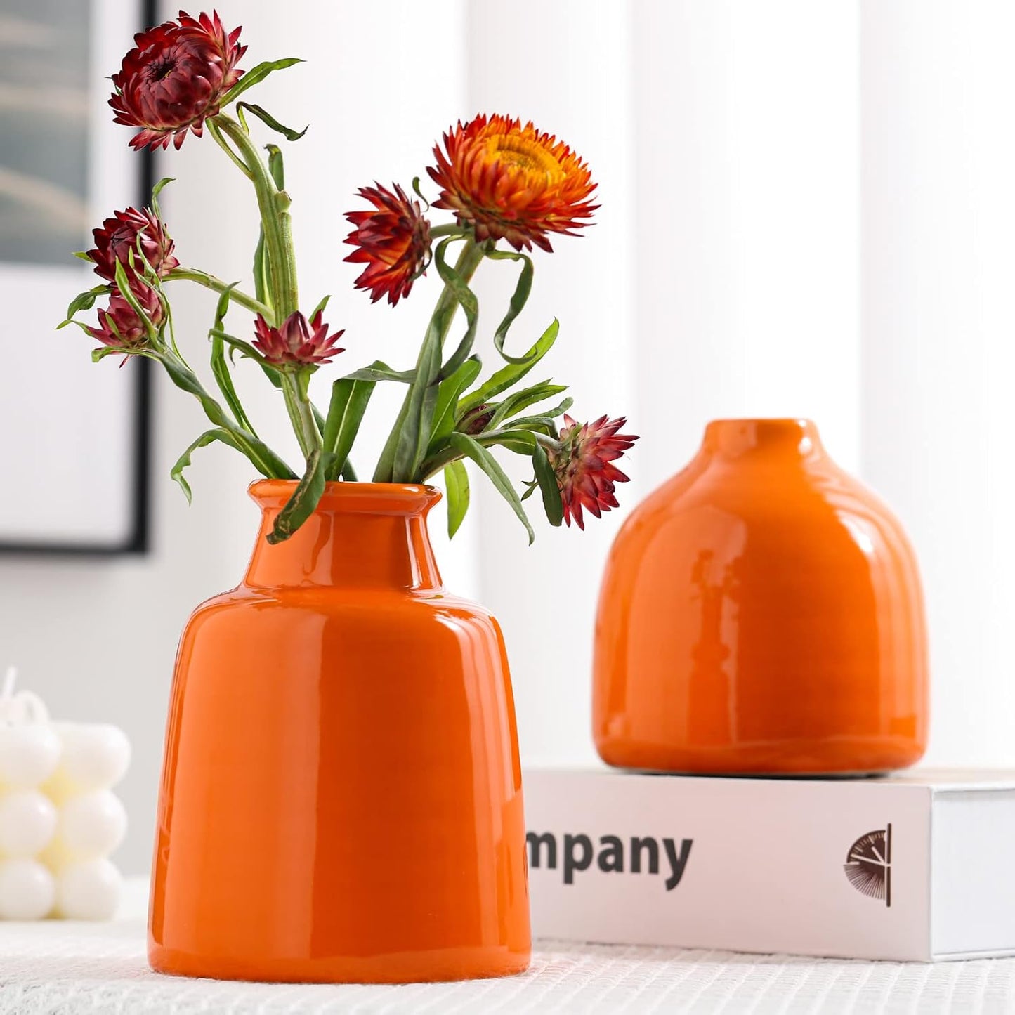 hjn Small White Vase Set of 3 for Modern Home Decor,Ceramic Vases for Centerpieces Flower Vases for Living Room Wedding/Dinner Table/Party -White