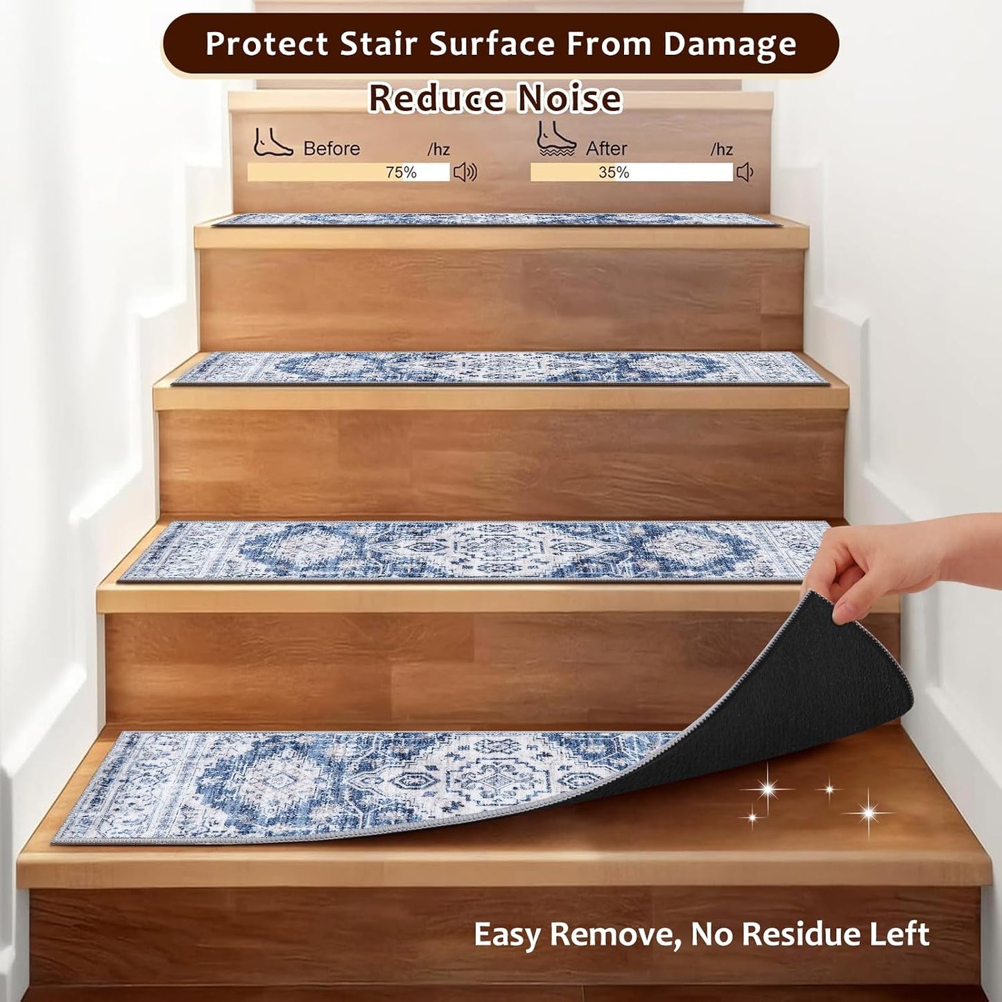 OJIA Stair Treads Non Slip for Wooden Steps Indoor 15PCS Carpet Stair Treads, Rubber Backing Stair Carpet Treads, Residue Free 8"x30" Staircase Step Treads Edging Stair Rugs for Kids & Pets, Gray