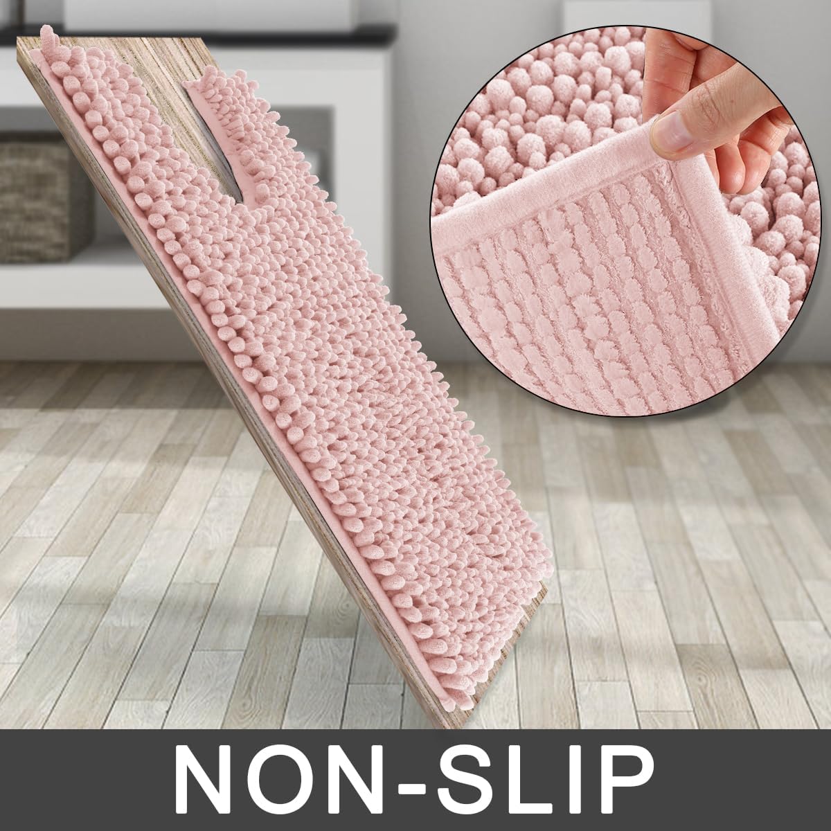 Yimobra Bathroom Rugs Non Slip Washable - Ultra Soft Absorbent Chenille Bath Mat, Quick Dry Shaggy Floor Carpet for Tub Shower, Gray Home Decor Accessories, 24x17 Inch