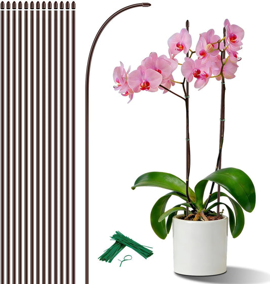 15Pcs Orchid Stakes,SupKing 17.7 Inch Plant Support Sticks Invisible Bendable Green Pole Rods for Small Indoor Outdoor Potted Plants Comes 20Pcs Ties