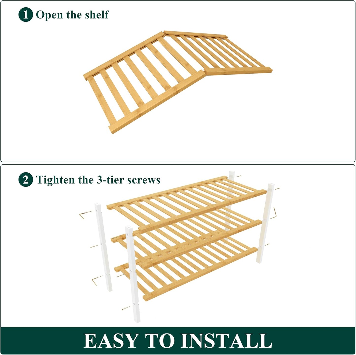 Smiry Bamboo Shoe Rack for Closet, 3 Tier Wooden Shoe Organizer, Stackable Wood Shoe Storage Shelf for Entryway, 14 Vertical Slats, One-piece Heavy-Duty Legs, 26.77"x11.02"x18.31", Natural