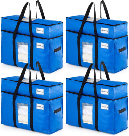 TAILI Extra Large Moving Bags, 4 Pack Blue Heavy Duty Totes For Storage with Visible Window, Wrap Around Handles, Storage Bags for Space Saving, Alternative to Moving Boxes