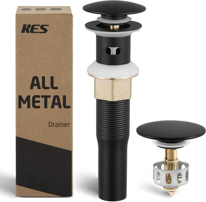 KES All Metal Bathroom Sink Drain with Strainer Basket Hair Catcher Anti Clog Pop Up Drain Stopper for Vanity Vessel Sink with Overflow, Rustproof 18/8 Stainless Steel Polished Chrome S2013A-CH